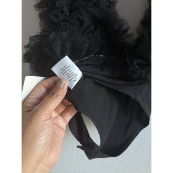Klesis Women's Small Tulle Ruffled Black Deep-V Organza Bodysuit Sheer NEW - Picture 16 of 16
